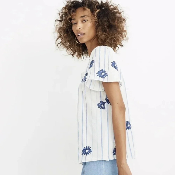 Floral Embroidered Butterfly Top in Stripe - Picture 9 of 10